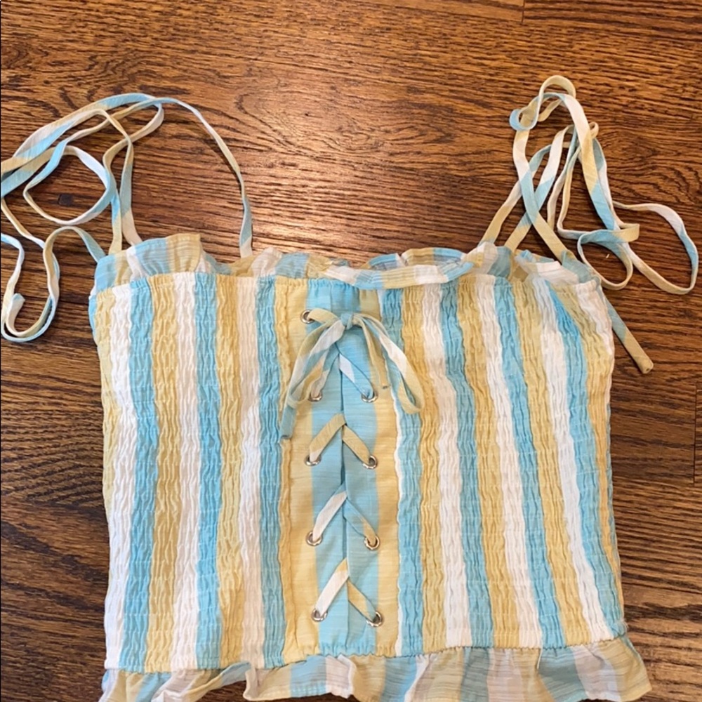 yellow and blue tube top